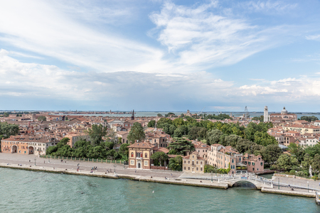 Aerial view of the coast of Venice on a lovely summer day, Italyの写真素材