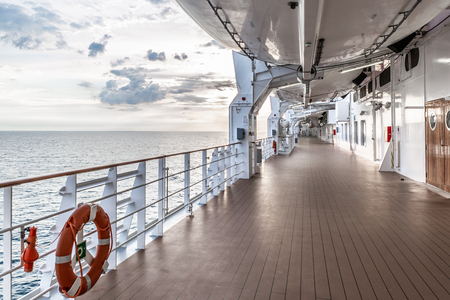 Perspective view of outdoor deck at a cruise ship with sea in the background, Europeの写真素材
