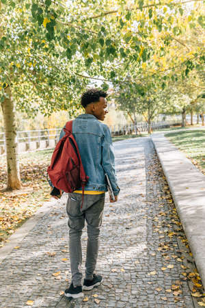 Happy man writes on his laptop in a nice park sitting near a green areaの写真素材