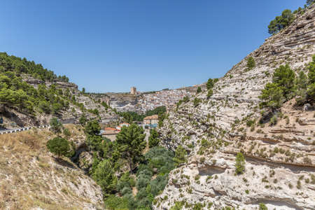 Fantastic view of the valley next to the town Alcala del Jucar in Spain on a clear dayのeditorial素材