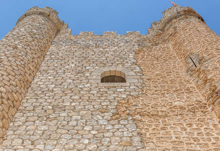 Tower of the castle of AlcalÃ¡ del JÃºcar, which has its origin in the fortifications erected by the Almohads at the end of the 11th centuryのeditorial素材