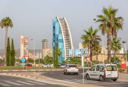 City of Benidorm, a lively coastal town on the Costa Blanca, a tourist destination on the shores of the Mediterranean, Spainの写真素材