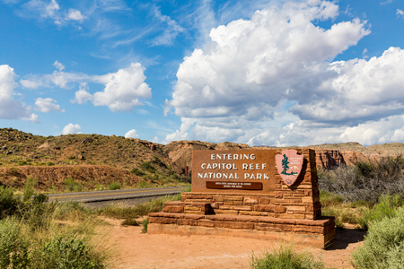 ?Welcome sign to Capitol Reef National Parkの写真素材