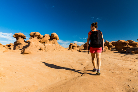 Girl in Goblin Valley State Park, Utahの写真素材