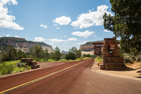 Zion National Park entrance signの写真素材