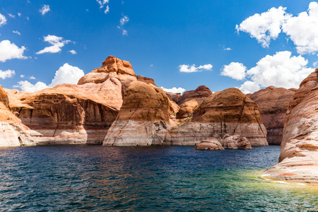 View of the Glen Canyon on the Lake Powell from boat, Utahの写真素材