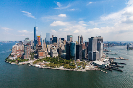 NEW YORK - AUGUST 24: Views of Midtown Manhattan from Liberty Island side on August 24, 2015. This park provides a beautiful view to the Manhattan skyline.のeditorial素材