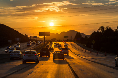 VENTURA FREEWAY, SHERMAN OAKS - SEPTEMBER 11: Views of the traffic on the Ventura Freeway at sunset...