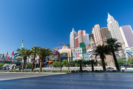 LAS VEGAS, NEVADA - SEPTEMBER 9: Exterior views of the New York, New York Casino on the Las Vegas Strip on September 9, 2015. The New York, New York is a famous and popular luxury casino in Vegas.のeditorial素材