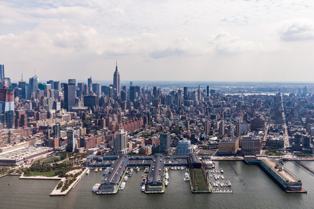 NEW YORK - AUGUST 24: Views of Midtown Manhattan from a helicopter in New York on August 24, 2015. Helicopter tours are popular by tourist in New York.のeditorial素材