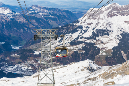 ENGELBERG, SWITZERLAND - DECEMBER 11: Outside views of the infrastructure  of the ski resort Engelberg on December 11, 2015. Engelberg is a popular Ski resort in the central Swiss alps.のeditorial素材