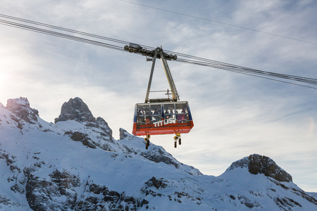ENGELBERG, SWITZERLAND - DECEMBER 11: Outside views of the infrastructure  of the ski resort Engelberg on December 11, 2015. Engelberg is a popular Ski resort in the central Swiss alps.のeditorial素材