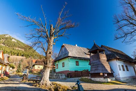 VLKOLINEC, SLOVAKIA - DECEMBER 24: Views of the village Vlkolinec and its typical heritage houses on December 24, 2015. Vlkolinec is a Unesco protected village near the town Ruzomberok in Slovakia.のeditorial素材