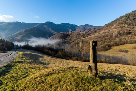 VLKOLINEC, SLOVAKIA - DECEMBER 24: Views of the village Vlkolinec and its typical heritage houses on December 24, 2015. Vlkolinec is a Unesco protected village near the town Ruzomberok in Slovakia.のeditorial素材