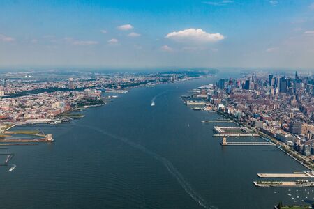 NEW YORK - AUGUST 24: Views of Midtown Manhattan from a helicopter in New York on August 24, 2015. Helicopter tours are popular by tourist in New York.のeditorial素材