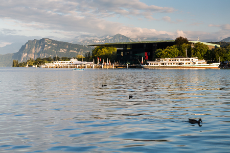 Views from the lake promenade of Lucerne on August 2, 2015. Lucerne is a famous tourist destination in Switzerland.のeditorial素材