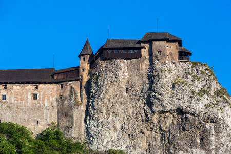 Views of a beautiful castle Oravsky Podzamok in the morning near Dolny Kubin in Slovakia in summer 2015のeditorial素材