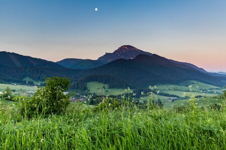 View of the mountain Choc at sunrise near Dolny Kubin, Slovakia in summer 2015の写真素材