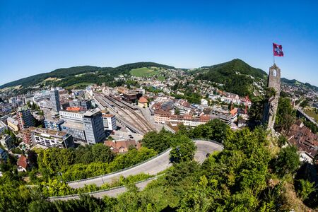 BADEN, AARGAU, SWITZERLAND - JUNE 30, 2015: View to the new city part of Baden on June 30, 2015. Baden is a municipality in the Swiss canton of Aargau, located 25 km (16 mi) northwest of Zurich.のeditorial素材