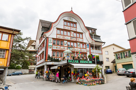 APPENZELL, SWITZERLAND - MAY 25, 2015: Views of the old town part of Appenzell, a typical swiss village on May 25, 2015. Appenzell is a region in the northeast of Switzerland.のeditorial素材