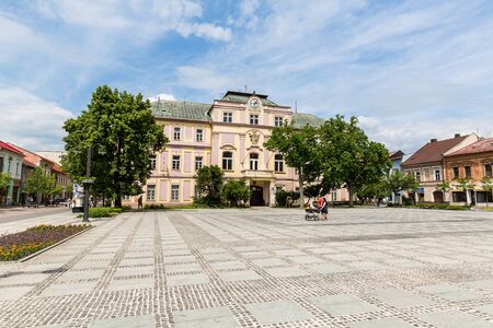LIPTOVSKY MIKULAS, SLOVAKIA - JUNE 3, 2015: View to the buildings in the city center of Liptovsky Mikulas on June 3, 2015. Liptovsky Mikulas is a town in northern Slovakia, in the historical Liptov region.のeditorial素材