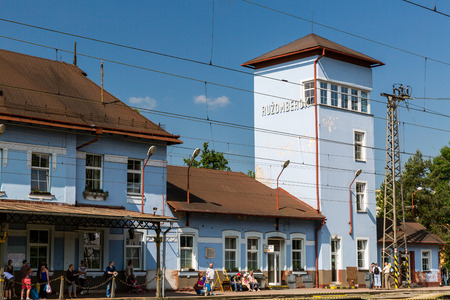 RUZOMBEROK, SLOVAKIA - JUNE 4, 2015: Exterior view of the main railway station in Ruzomberok, Slovakia on June 4, 2015. It was opened on December 8, 1871.のeditorial素材