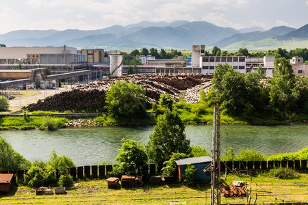 RUZOMBEROK, SLOVAKIA - JUNE 4, 2015: View of the industry area in Ruzomberok, Slovakia on June 4, 2015. Ruzomberok is a small town in the north of Slovakia.のeditorial素材