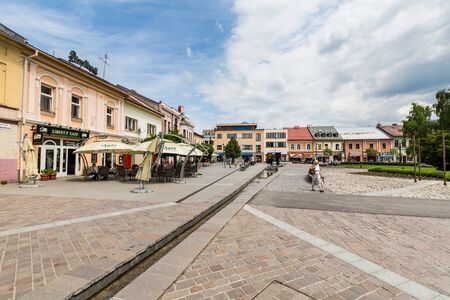 LIPTOVSKY MIKULAS, SLOVAKIA - JUNE 3, 2015: View to the buildings in the city center of Liptovsky Mikulas on June 3, 2015. Liptovsky Mikulas is a town in northern Slovakia, in the historical Liptov region.のeditorial素材