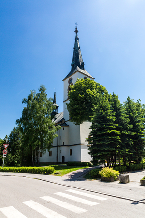 DOLNY KUBIN, SLOVAKIA - JUNE 5, 2015: Exterior view of the churches in the city centre of Dolny Kubin, Slovakia on June 5, 2015. It is the historical capital of the Orava region.のeditorial素材