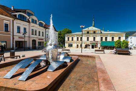 DOLNY KUBIN, SLOVAKIA - JUNE 5, 2015: Exterior view of the buildings in the city centre of Dolny Kubin, Slovakia on June 5, 2015. It is the historical capital of the Orava region.のeditorial素材
