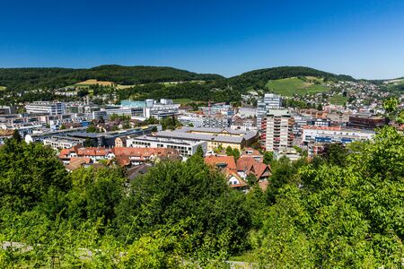 BADEN, AARGAU, SWITZERLAND - JUNE 30, 2015: View to the new city part of Baden on June 30, 2015. Baden is a municipality in the Swiss canton of Aargau, located 25 km (16 mi) northwest of Zurich.のeditorial素材