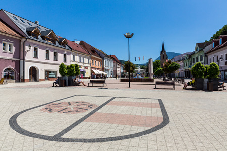 DOLNY KUBIN, SLOVAKIA - JUNE 5, 2015: Exterior view of the buildings in the city centre of Dolny Kubin, Slovakia on June 5, 2015. It is the historical capital of the Orava region.のeditorial素材