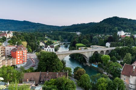 BADEN, AARGAU, SWITZERLAND - JULY 1, 2015: View from Mountain Lagern to the city of Baden and river...