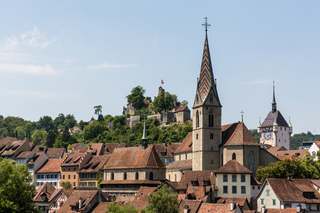 BADEN, AARGAU, SWITZERLAND - JULY 2, 2015: Exterior view from Wettingen side to the old town part of...