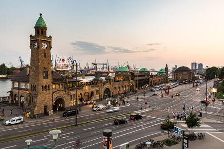 HAMBURG, GERMANY - JUNE 3, 2016: View of the St. Pauli Piers (German: St. Pauli Landungsbrucken) one of Hamburg's major tourist attractions on June 3, 2016. Its the largest landing place Hamburg.のeditorial素材