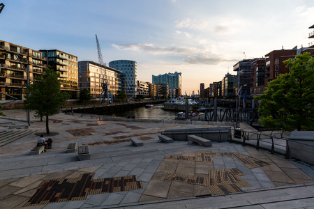 HAMBURG, GERMANY - JUNE 6, 2016: Typical view of the Speicherstadt, also called Hafen City,  in Hamburg on June 6, 2016. Its a popular harbour quarter for tourists in Hamburg.のeditorial素材