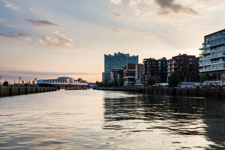 HAMBURG, GERMANY - JUNE 6, 2016: The Elbphilharmonie building in the port of Hamburg on June 6, 2016. It is Germanys largest port and is named the countrys Gateway to the World.のeditorial素材