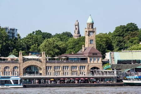 HAMBURG, GERMANY - JUNE 6, 2016: View of the St. Pauli Piers (German: St. Pauli Landungsbrucken) one of Hamburg's major tourist attractions on June 6, 2016. Its the largest landing place Hamburg.のeditorial素材