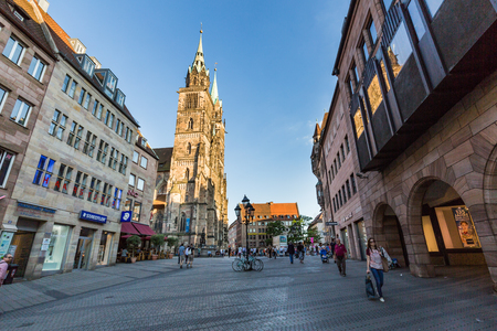 NURENBERG, GERMANY - JUNE 22, 2016: Exterior view of St. Lawrence church in the old town part of Nurnberg on June 22, 2016. It is one of the most important churches of the city of Nuremberg.のeditorial素材