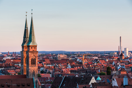 NUREMBERG, GERMANY - JUNE 22, 2016: Exterior view of Sankt Sebaldus Church in the old town part of Nurnberg on June 22, 2016. It is one of the most important churches of the city of Nuremberg.のeditorial素材