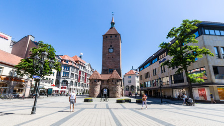 NUREMBERG, GERMANY - JUNE 23, 2016: View of the White Tower (Weisser Turm) in the old town part of Nuremberg on June 23, 2016. Nuremberg is the second-largest city in Bavaria.のeditorial素材