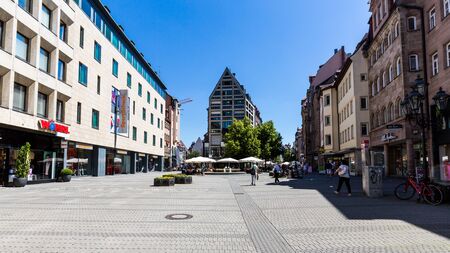 NUREMBERG, GERMANY - JUNE 23, 2016: View of the shopping street Karolinenstrasse in the old town part of Nuremberg on June 23, 2016. Nuremberg is the second-largest city in Bavaria.のeditorial素材