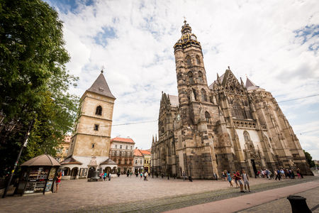 KOSICE, SLOVAKIA - AUGUST 3, 2016: View of St. Elisabeth Cathedral in the old town part of Kosice in Slovakia on August 3, 2016. Its one of the easternmost Gothic cathedrals in Europe.のeditorial素材