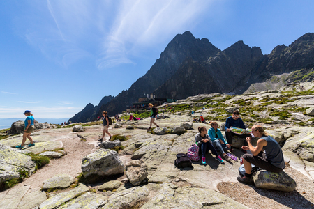 HIGH TATRAS, SLOVAKIA - AUGUST 8, 2016: View of the Teryho Chata and the nature around in the Slovakian mountains High Tatra on August 8, 2016. This place is very popular by tourists and hikers.のeditorial素材