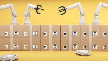 Robotics for systematic transportation and placement of goods.robotic hand for handling goods,robotic,3d renderingの写真素材