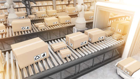 Using a robotic arm to manage goods,automation in product management,robotic transportation and...
