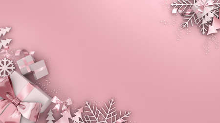 Pink gold gift box festival celebration,pink gold christmas gift box,3D renderの写真素材