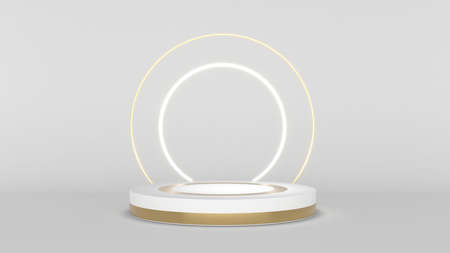 White stand with gold rim on a white background,mock up podium for product presentation,3D render