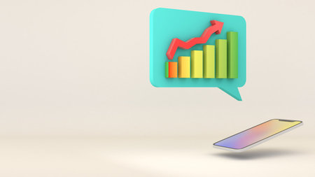 Mobile use online app to view stock charts.3d render