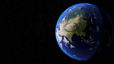 Planet Earth in space focuses on Asia. Elements of this image are decorated with 3D rendering.